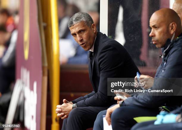 Brighton & Hove Albion manager Chris Hughton during the Premier League match between Burnley and Brighton and Hove Albion at Turf Moor on April 28,...