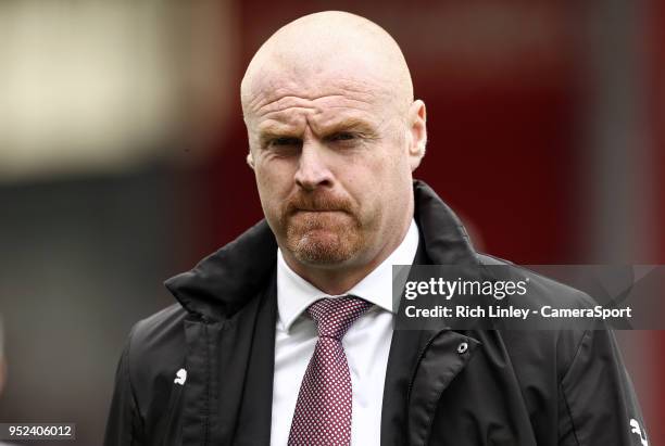 Burnley manager Sean Dyche during the Premier League match between Burnley and Brighton and Hove Albion at Turf Moor on April 28, 2018 in Burnley,...