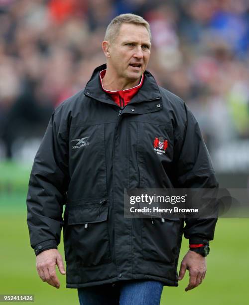 Johan Ackermann of Gloucester before the Aviva Premiership match between Gloucester Rugby and Bath Rugby at Kingsholm Stadium on April 28, 2018 in...