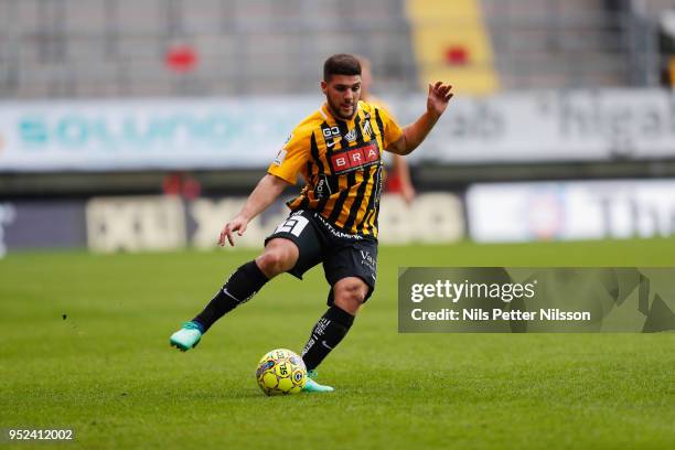 Moestafa El Kabir of BK Hacken during the Allsvenskan match between IFK Goteborg and BK Hacken at Gamla Ullevi on April 28, 2018 in Gothenburg,...