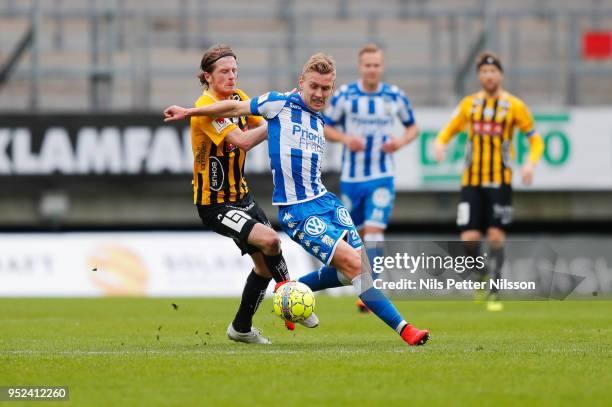 Erik Friberg of BK Hacken and Sebastian Ohlsson of IFK Goteborg competes for the ball during the Allsvenskan match between IFK Goteborg and BK Hacken...