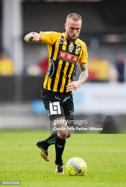 Alexander Faltsetas of BK Hacken during the Allsvenskan match between IFK Goteborg and BK Hacken at Gamla Ullevi on April 28, 2018 in Gothenburg,...