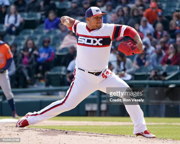 Bruce Rondon of the Chicago White Sox pitches against the Houston Astros on April 22, 2018 at Guaranteed Rate Field in Chicago, Illinois. Bruce Rondon