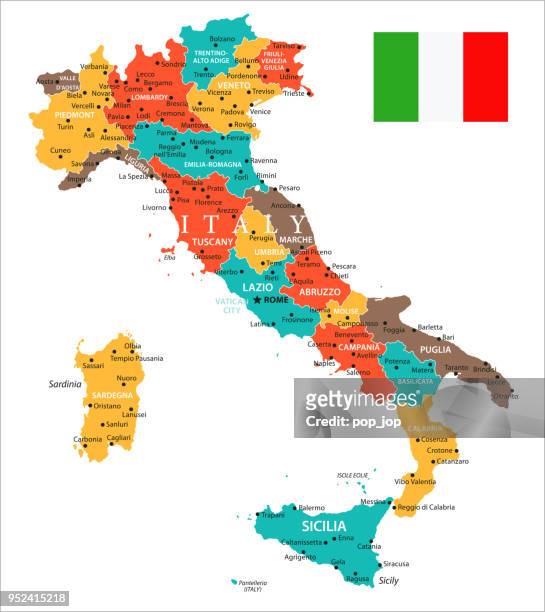 illustrazioni stock, clip art, cartoni animati e icone di tendenza di mappa dell'italia - vettore - politica