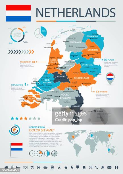 12 - netherlands - blue-orange infographic 10 - utrecht stock illustrations