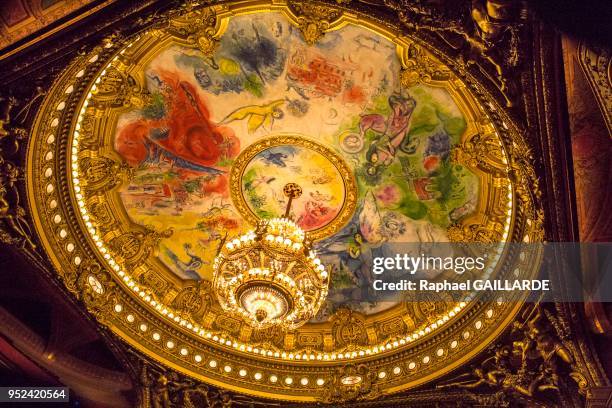 Plafond peint par Marc Chagall en 1964, Opéra Garnier le 10 février 2014, Paris, France.