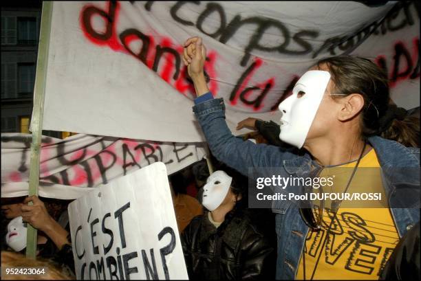 Prostitutes demonstrate in Paris to protest bill planning to make soliciting an offence.