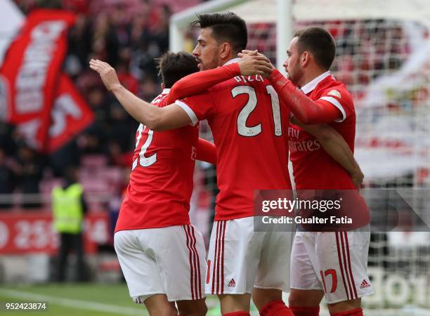 Benfica forward Pizzi from Portugal celebrates with teammates after scoring a goal during the Primeira Liga match between SL Benfica and CD Tondela...