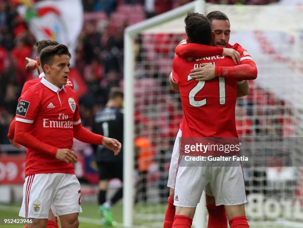 Benfica forward Pizzi from Portugal celebrates with teammates after scoring a goal during the Primeira Liga match between SL Benfica and CD Tondela...