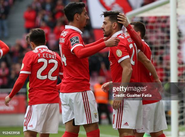 Benfica forward Pizzi from Portugal celebrates with teammates after scoring a goal during the Primeira Liga match between SL Benfica and CD Tondela...