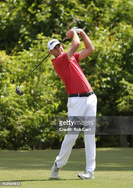 Brendan Steele plays his shot from the second tee during the third round of the Zurich Classic at TPC Louisiana on April 28, 2018 in Avondale,...