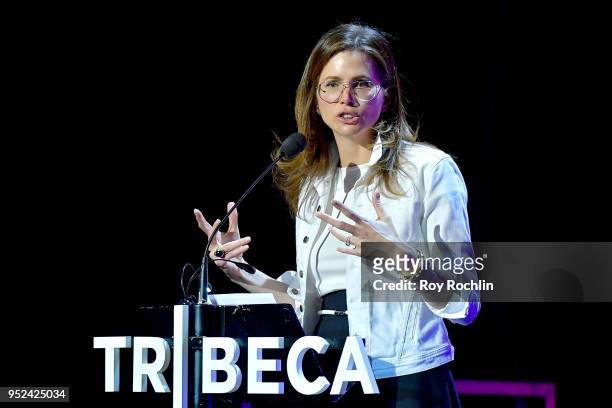 Desiree Gruber speaks onstage at "Time's Up" during the 2018 Tribeca Film Festival at Spring Studios on April 28, 2018 in New York City.