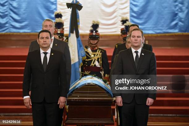 Guatemalan President Jimmy Morales and Alvaro Arzu Escobar, President of the National Congress and son of former Guatemalan President and Guatemala...
