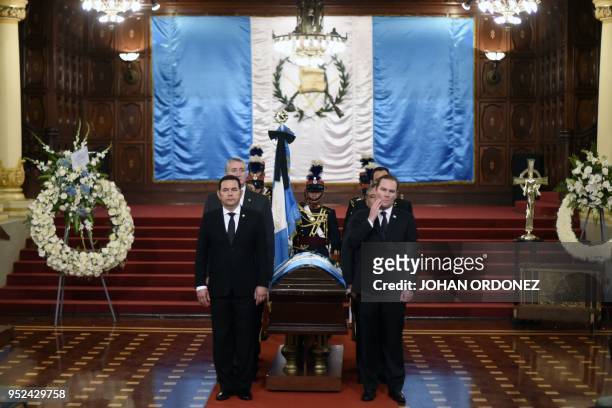 Guatemalan President Jimmy Morales and Alvaro Arzu Escobar, President of the National Congress and son of former Guatemalan President and Guatemala...