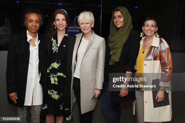 Nina Shaw, Pam Wasserstein, Joanna Coles, Amani Al-Khatahtbeh and Amy Emmerich attend "Time's Up" during the 2018 Tribeca Film Festival at Spring...