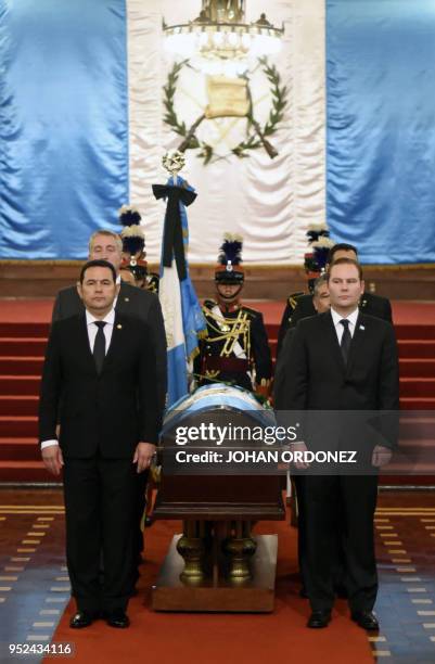 Guatemalan President Jimmy Morales and Alvaro Arzu Escobar, President of the National Congress and son of former Guatemalan President and Guatemala...