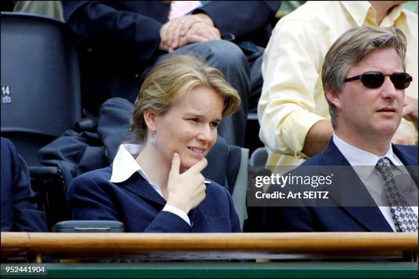 Belgian royals, Philippe and Mathilde, at Roland Garros for Clijsters vs Capriati .