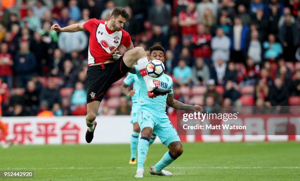 Wesley Hoedt of Southampton during the Premier League match between Southampton and AFC Bournemouth at St Mary's Stadium on April 28, 2018 in...