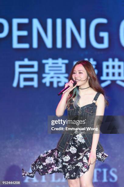 Singer Jane Zhang performs at the Grand Opening of Atlantis Sanya on April 28, 2018 in Sanya, China.