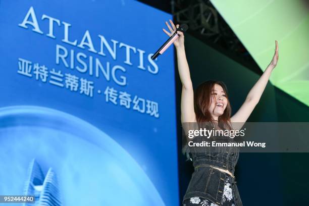 Singer Jane Zhang performs at the Grand Opening of Atlantis Sanya on April 28, 2018 in Sanya, China.