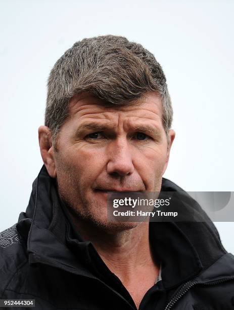 Rob Baxter, Head Coach of Exeter Chiefs during the Aviva Premiership match between Exeter Chiefs and Sale Sharks at Sandy Park on April 28, 2018 in...