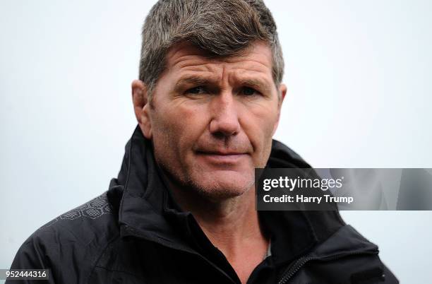 Rob Baxter, Head Coach of Exeter Chiefs during the Aviva Premiership match between Exeter Chiefs and Sale Sharks at Sandy Park on April 28, 2018 in...