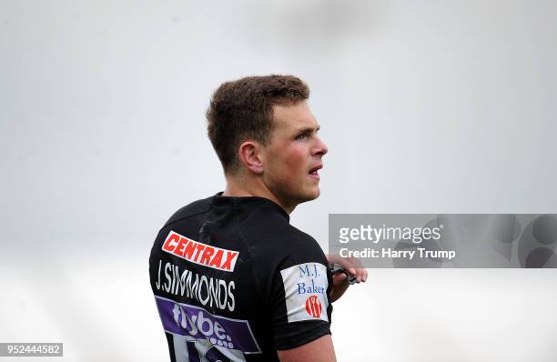 Joe Simmonds of Exeter Chiefs during the Aviva Premiership match between Exeter Chiefs and Sale Sharks at Sandy Park on April 28, 2018 in Exeter,...