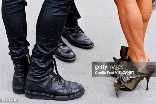 Semaine de la Mode, Haute Couture, 8 juillet 2015, détail sur des chaussures et escapins à la sortie du défilé de Maison Martin Margiela, Paris,...