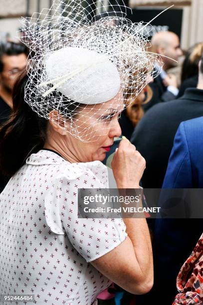 Invitée lors du défilé Elie SAAB lors de la semaine de la mode Haute couture, le 8 juillet, Paris, France.