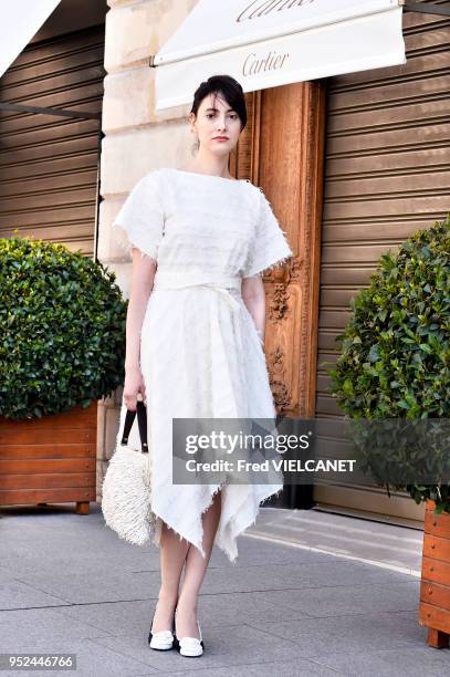 Invitée à la sortie du défilé Schiaparelli, Place Vendôme lors de la semaine de la Mode à Paris, Haute Couture le 6 juillet 2015, Paris, France.