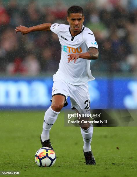 Kyle Naughton of Swansea City during the Premier League match between Swansea City and Chelsea at Liberty Stadium on April 28, 2018 in Swansea, Wales.