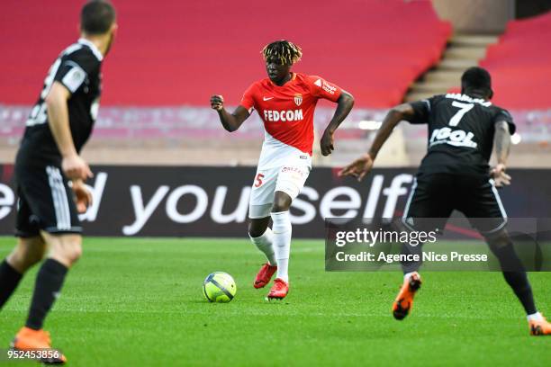 Kevin N'Doram of Monaco during the Ligue 1 match between AS Monaco and Amiens SC at Stade Louis II on April 28, 2018 in Monaco, .