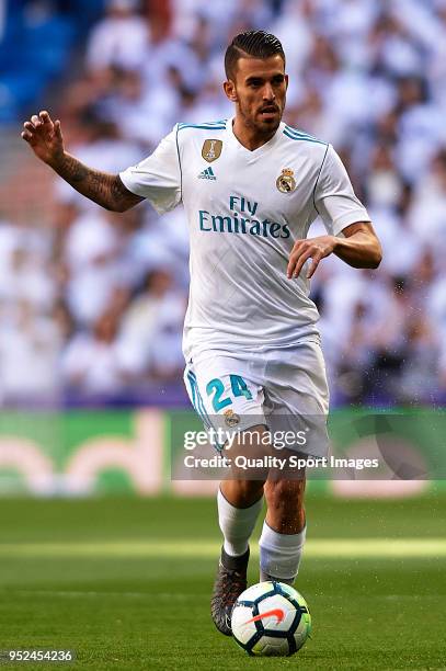 Dani Ceballos of Real Madrid in action during the La Liga match between Real Madrid and Leganes at Estadio Santiago Bernabeu on April 28, 2018 in...