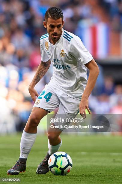 Dani Ceballos of Real Madrid in action during the La Liga match between Real Madrid and Leganes at Estadio Santiago Bernabeu on April 28, 2018 in...