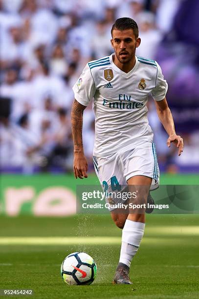 Dani Ceballos of Real Madrid in action during the La Liga match between Real Madrid and Leganes at Estadio Santiago Bernabeu on April 28, 2018 in...