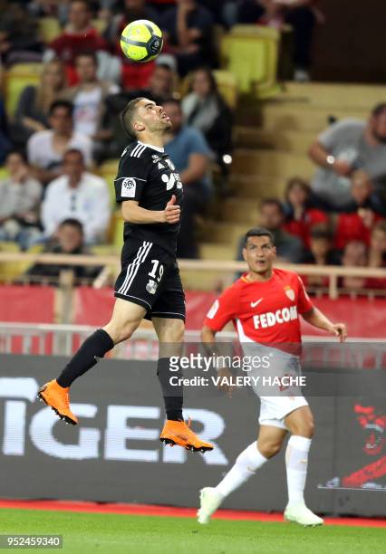 Amiens' Moroccan defender Oualid El-Hajjam vies with Monaco's Brazilian midfielder Rony Lopez during the French L1 football match Monaco vs Amiens on...