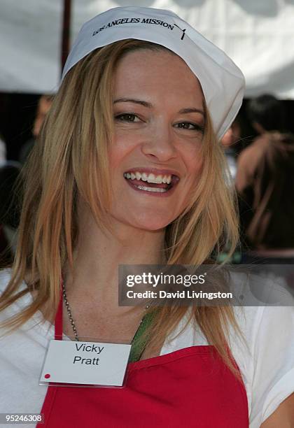 Actress Victoria Pratt attends Christmas Eve at the Los Angeles Mission on December 24, 2009 in Los Angeles, California.