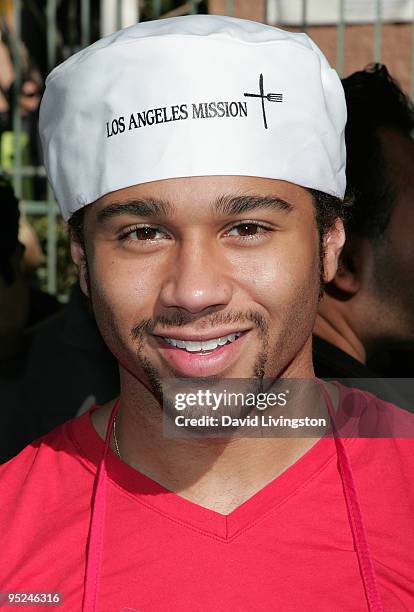 Actor Corbin Bleu attends Christmas Eve at the Los Angeles Mission on December 24, 2009 in Los Angeles, California.