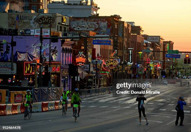 General view of Broadway at sunrise before the start of the St. Jude Rock 'n' Roll Marathon Nashville on April 28, 2018 in Nashville, Tennessee.