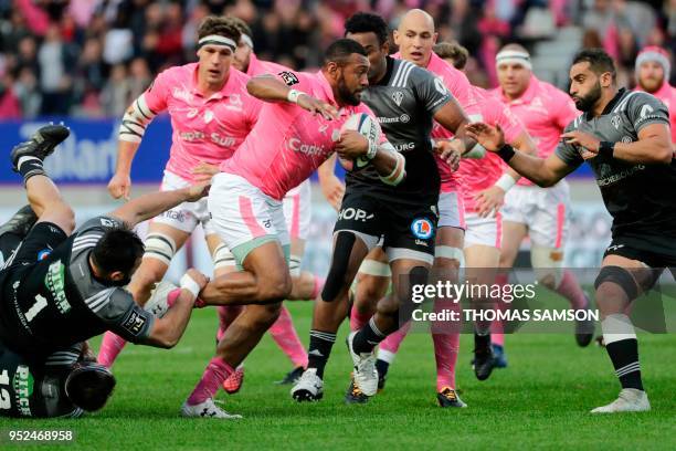 Stade Francais' Fijian winger Waisea Nayacalevu runs with the ball during the French Top 14 rugby union match between Paris Stade Francais and Brive...