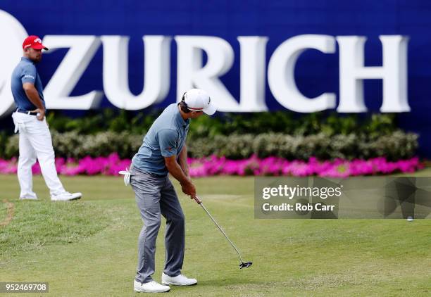Kevin Kisner plays his shot on the ninth hole during the third round of the Zurich Classic at TPC Louisiana on April 28, 2018 in Avondale, Louisiana.