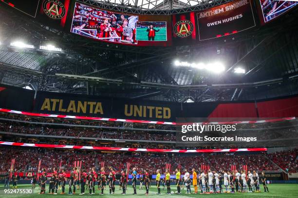 Players of Atlanta and Montreal listening to the national Hymne during the match between Atlanta United FC v Montreal Impact at the Mercedes-Benz...