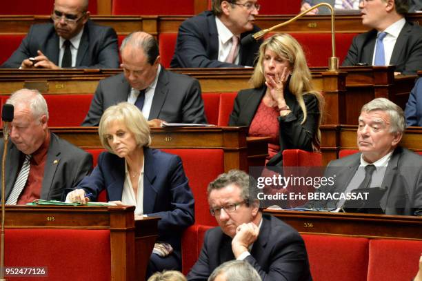 La députée socialiste Elisabeth Guigou lors des questions au gouvernement à l'Assemblée Nationale le 4 novembre 2015, Paris, France.