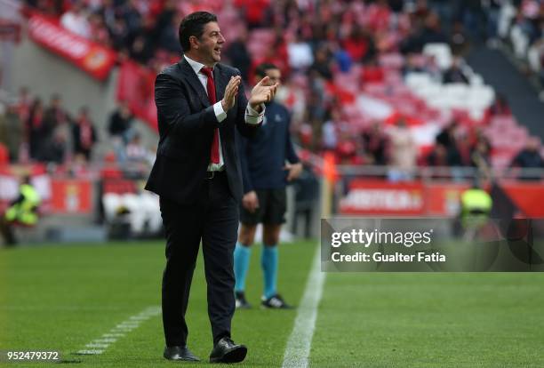 Benfica coach Rui Vitoria from Portugal in action during the Primeira Liga match between SL Benfica and CD Tondela at Estadio da Luz on April 28,...