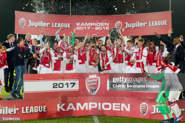 Coach Michael Reiziger of Ajax U23, assistant trainer Winston Bogarde of Ajax U23, Dominik Kotarski of Ajax U23, Luis Orejjuela of Ajax U23, Danilho...