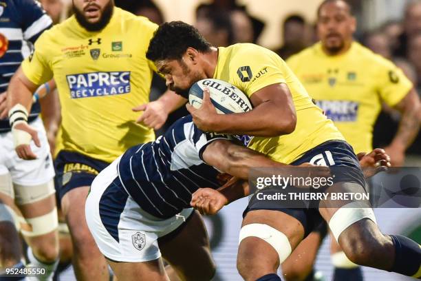 Clermont's Samoan flanker Fritz Lee runs with the ball during the French Top 14 rugby union match between SU Agen and ASM Clermont on April 28, 2018...