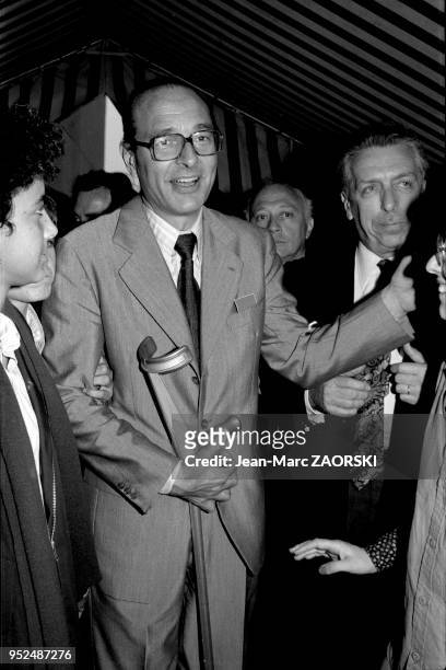 Jacques Chirac, homme politique francais, fondateur et président du RPR depuis 1976, ici durant le meeting de son parti pendant la campagne pour les...