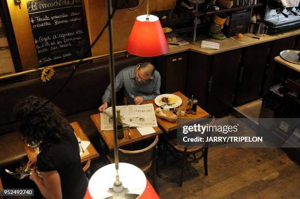 Les Petits Carreaux restaurant and brasserie located in Montorgueil street, Montorgueil and Les Halles area, 2 nd district in Paris, Ile de France...