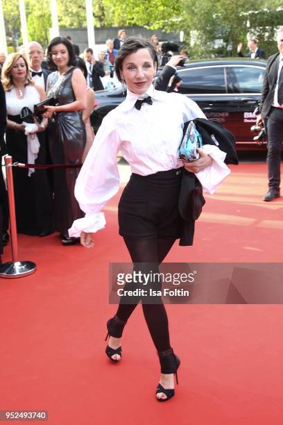 German actress Meret Becker attends the Lola - German Film Award red carpet at Messe Berlin on April 27, 2018 in Berlin, Germany.