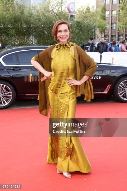 German actress Aglaia Szyszkowitz attends the Lola - German Film Award red carpet at Messe Berlin on April 27, 2018 in Berlin, Germany.